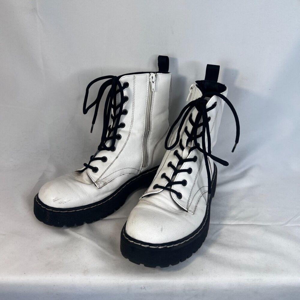 Sincerely Jules White Lace Up "Harley" Combat Hiking Boots Y2K Skater Size 8.5M - Picture 4 of 16